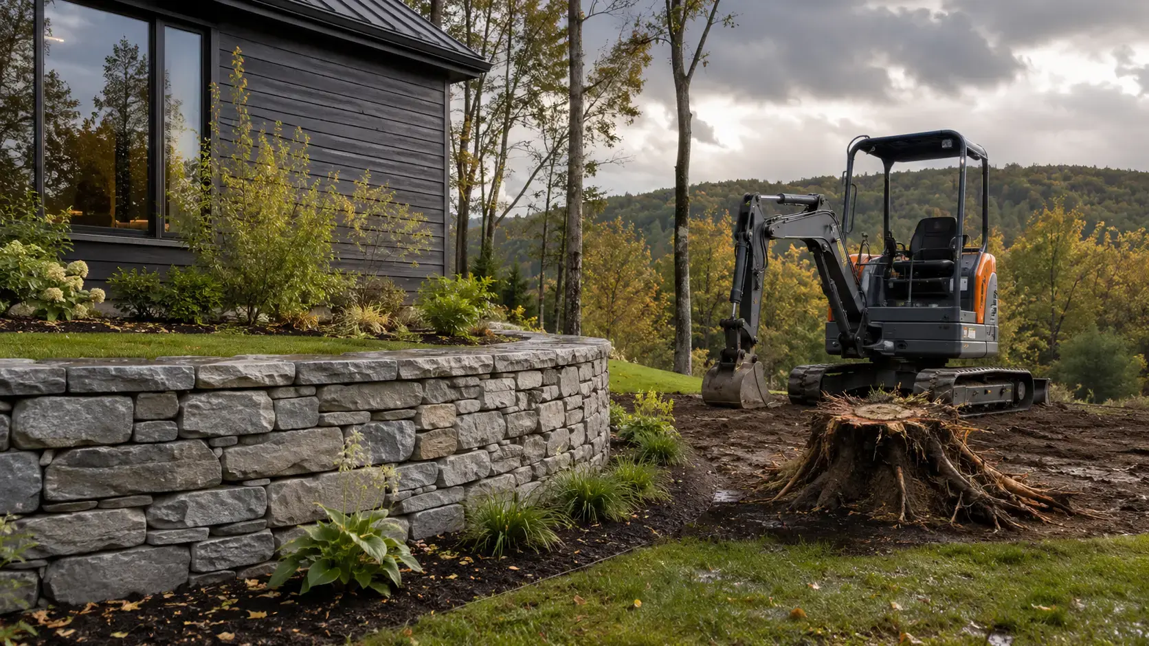 Travail de structure et de finition sur un terrain